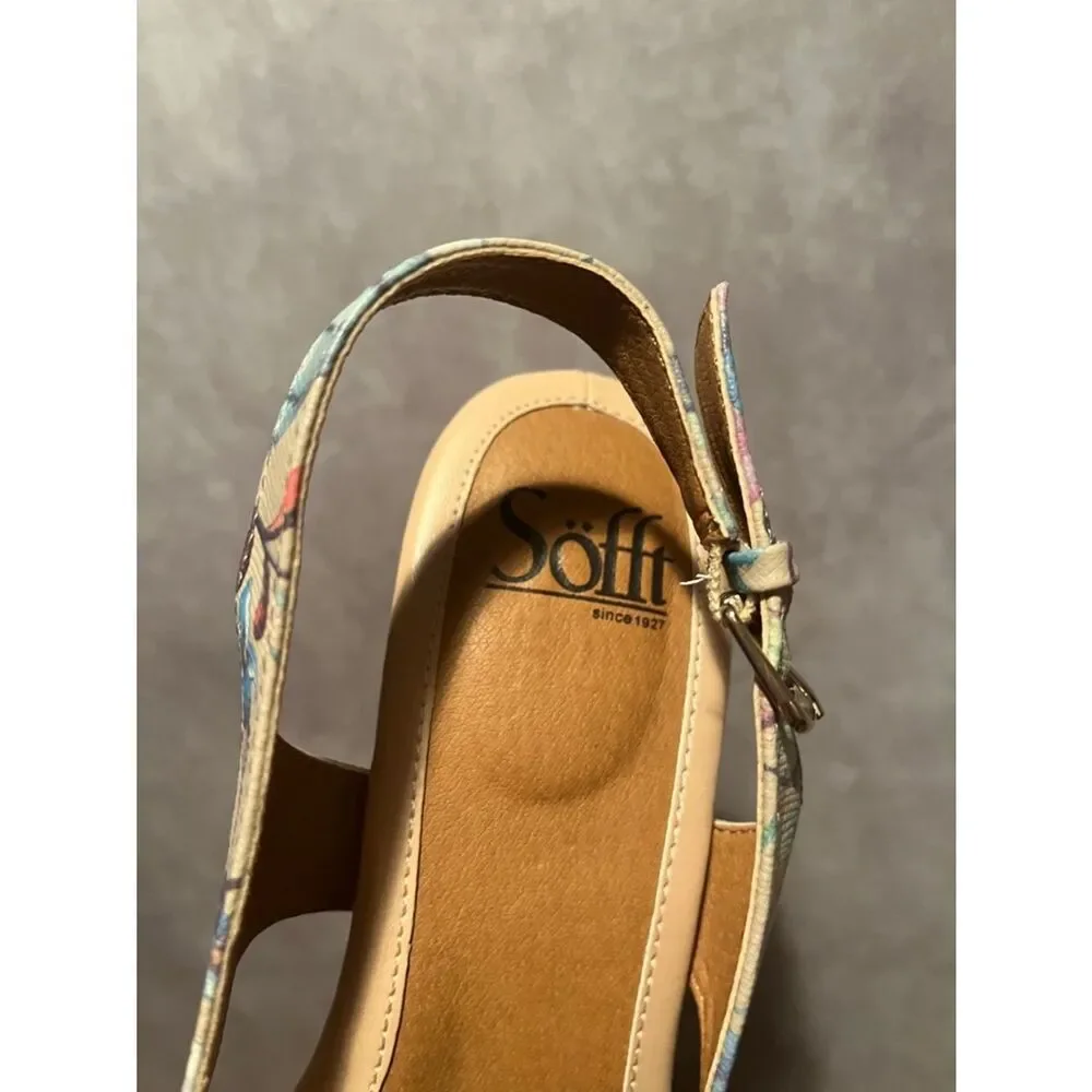 Sofft Floral Multicolor Slingback Leather Wedge Sandals size 8